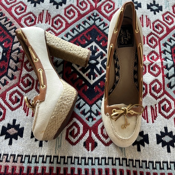 Milly for sperry top-sider canvas and leather espadrille heels size 9.5 - Picture 2 of 9